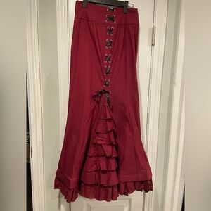 Belle Poque Size S Burgundy Lace-Up Maxi Skirt Victorian Gothic Steampunk Corset